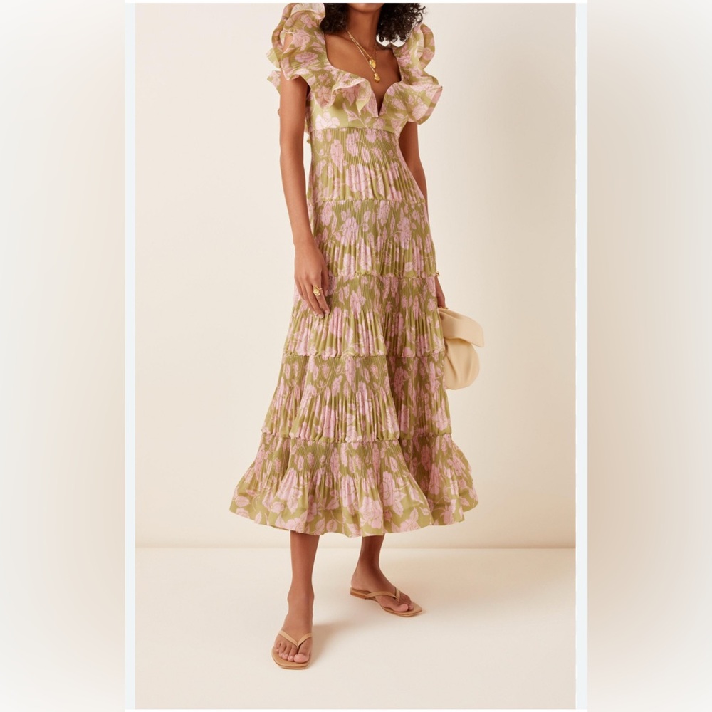 Zimmermann Floral Midi Dress in Pink and Green